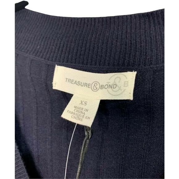 Treasure & Bond Navy Knit V-neck Long Sleeve Sweater Size XS NEW - Picture 3 of 6